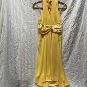 Size 6 Yellow chiffon sundress lined w/satin Cummerbund style waist w/tie neck